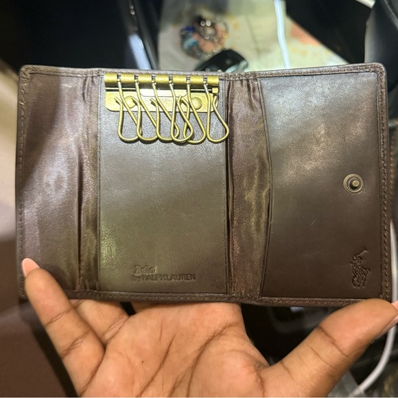 Polo by Ralph Lauren Brown Leather Card & Key Holder with Brass Plaque - Picture 2 of 2